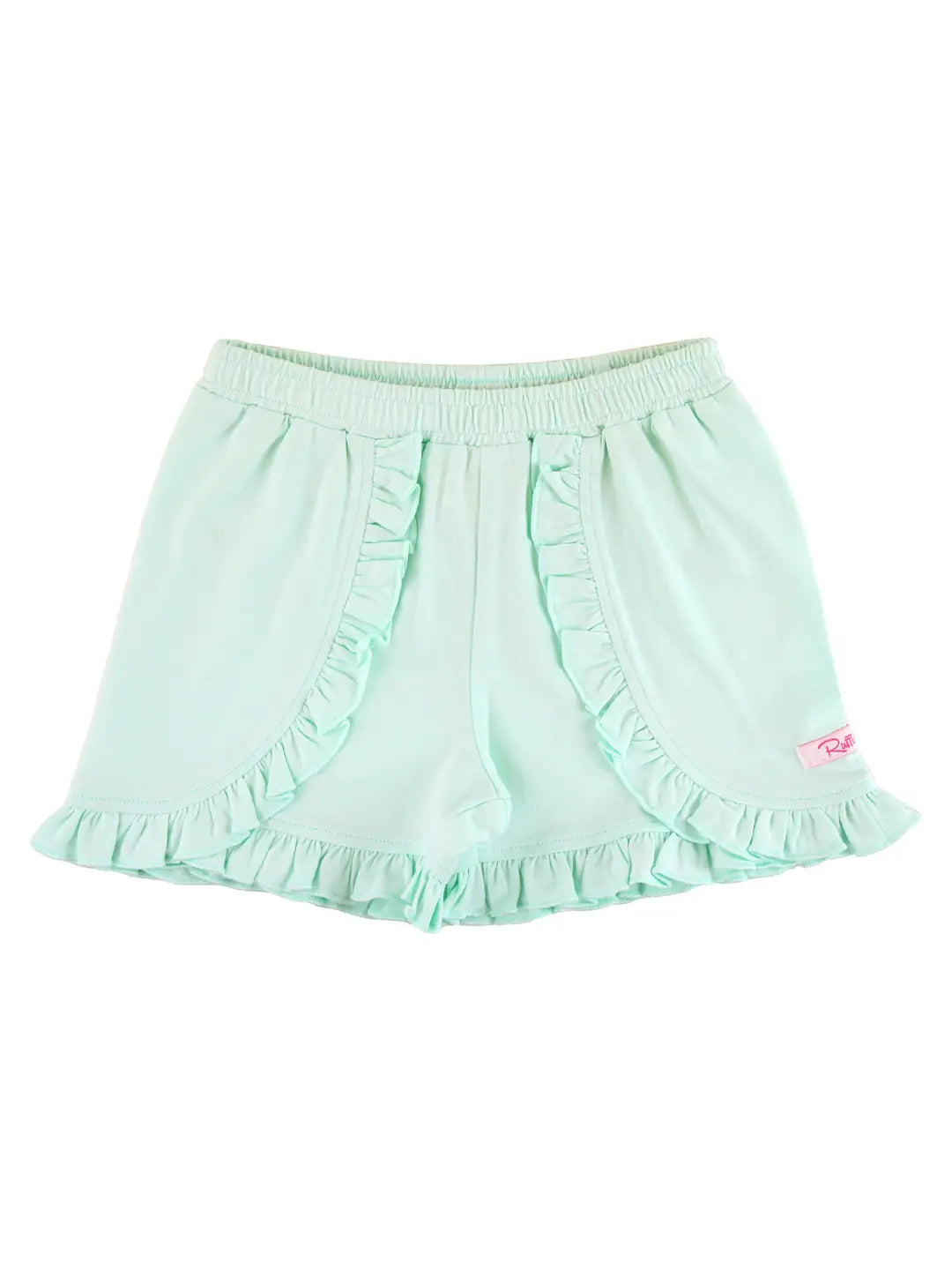 Light Aqua Ruffle Trim Knit Shorts