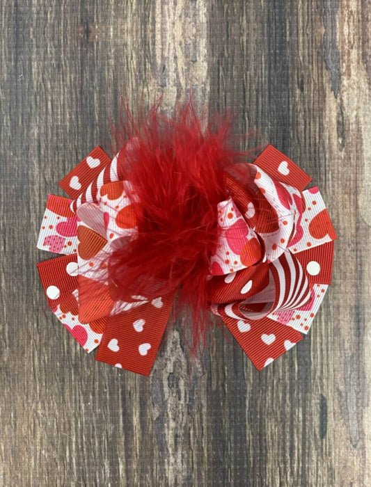 Red & Pink Hearts Marabou Bow