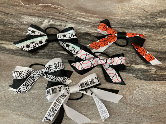 Sports Themed Large Bow on Elastic Tie