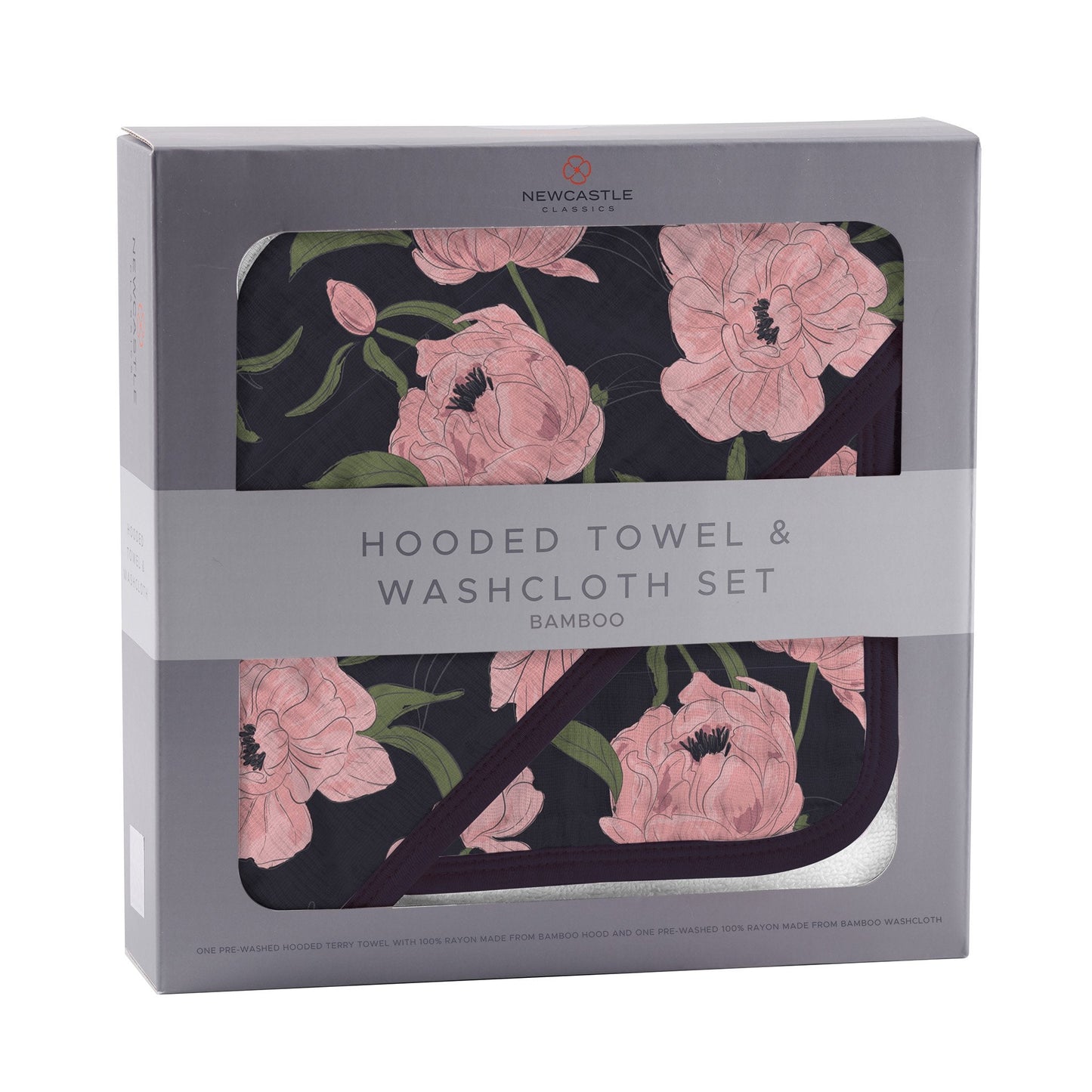 Peonies Hooded Towel and Washcloth Set