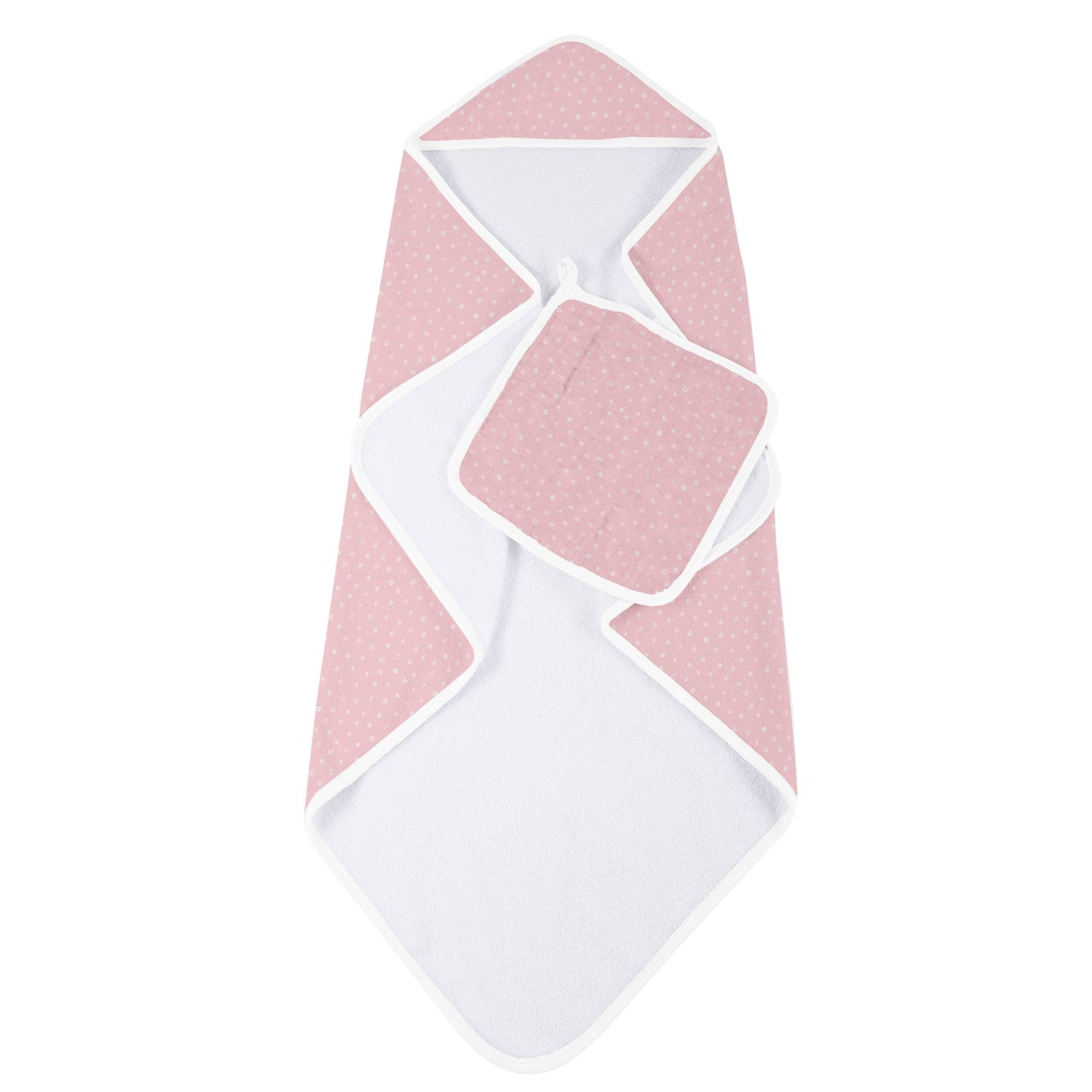 Pink Polka Dot Hooded Towel and Washcloth Set