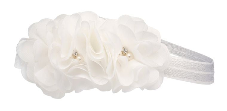 Baptism Headband with Floral Embellishment-Ivory