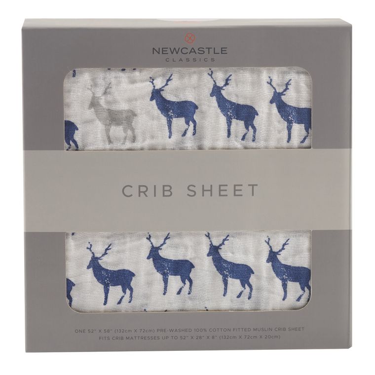 Blue Deer Muslin Crib Sheet
