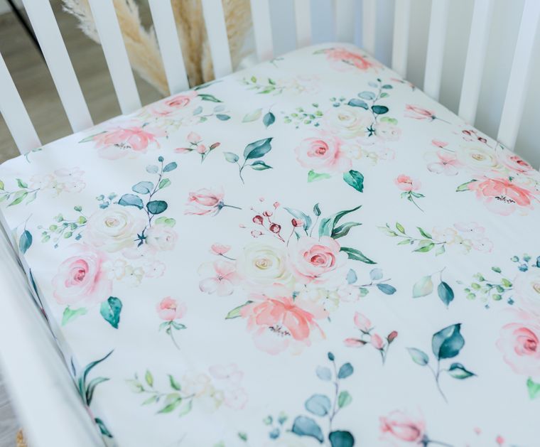 Standard Size Fitted Crib Sheet - Peach Floral