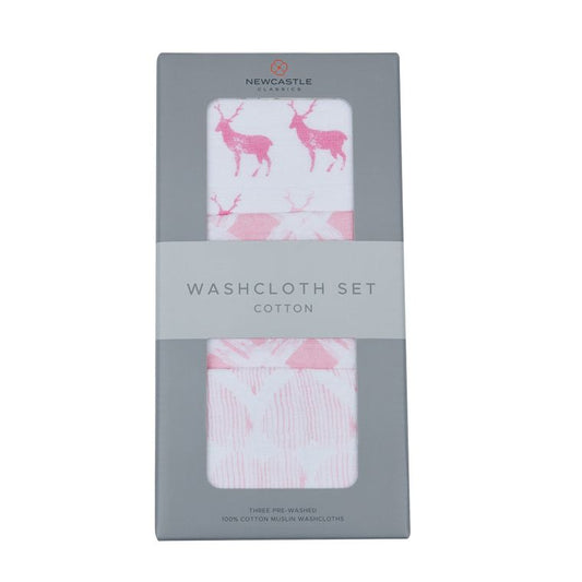 Pink Deer Washcloth Set